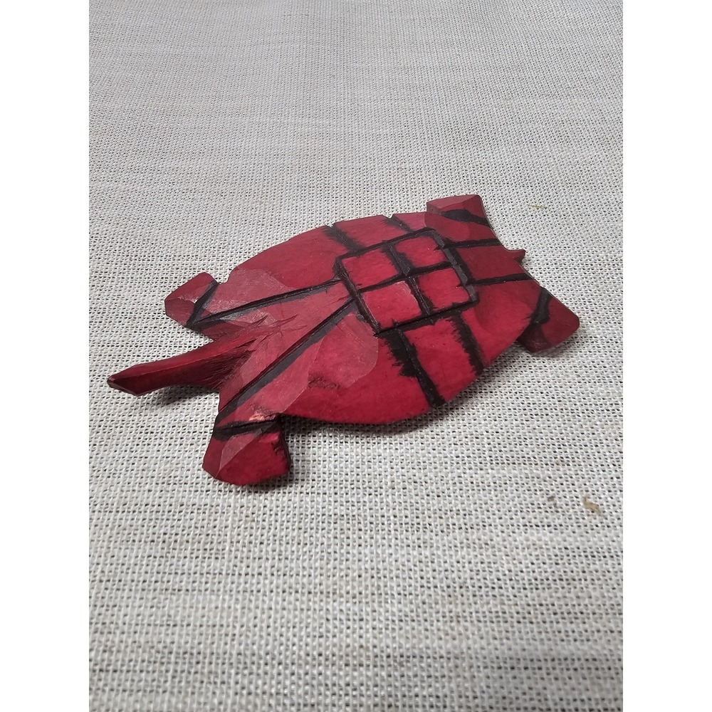 Vintage‎ Wooden Hand Carved Folk Art Turtle, Red And Black